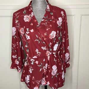 SOHO Floral Wrap 3/4 Sleeve Blouse